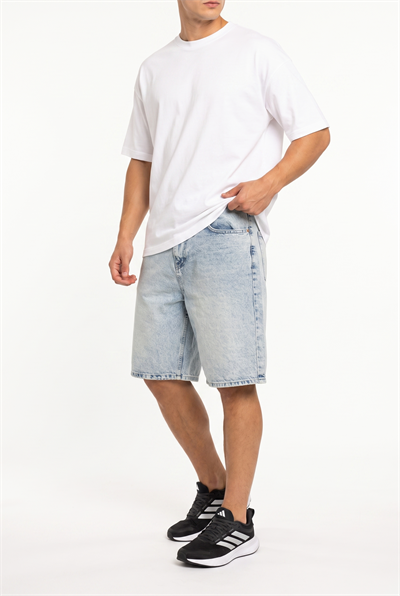 Erkek Washed Jean Şort Buz Mavi