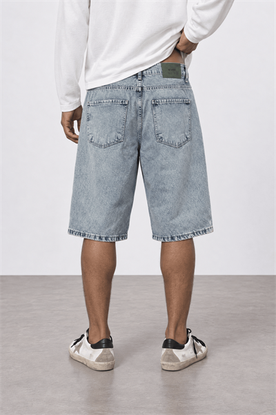Erkek Washed Jean Şort Koyu Mavi
