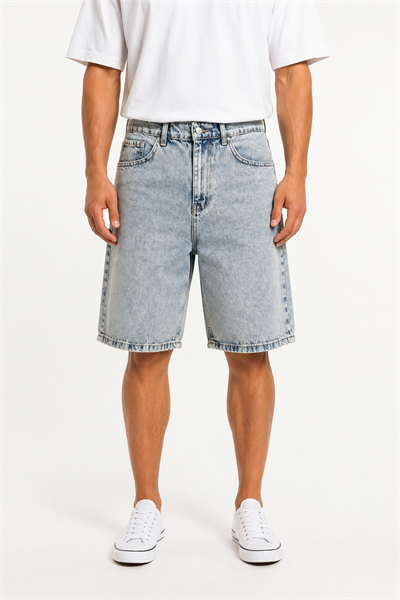Erkek Washed Jean Şort Koyu Mavi