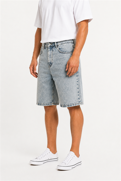 Erkek Washed Jean Şort Koyu Mavi