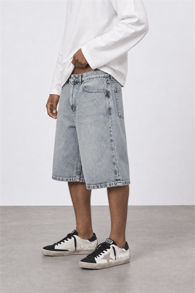 Erkek Washed Jean Şort Koyu Mavi