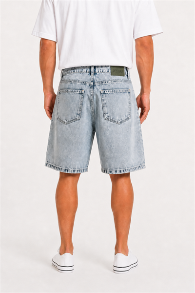 Erkek Washed Jean Şort Koyu Mavi
