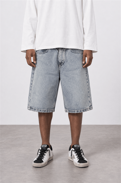 Erkek Washed Jean Şort Koyu Mavi