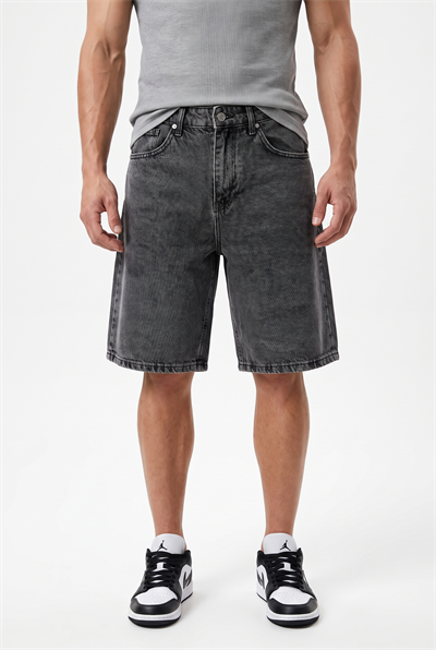 Erkek Washed Jean Şort Siyah