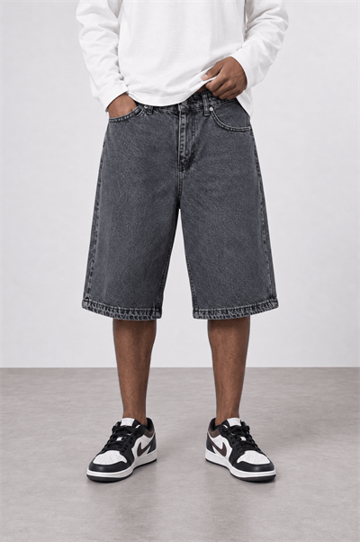 Erkek Washed Jean Şort Siyah
