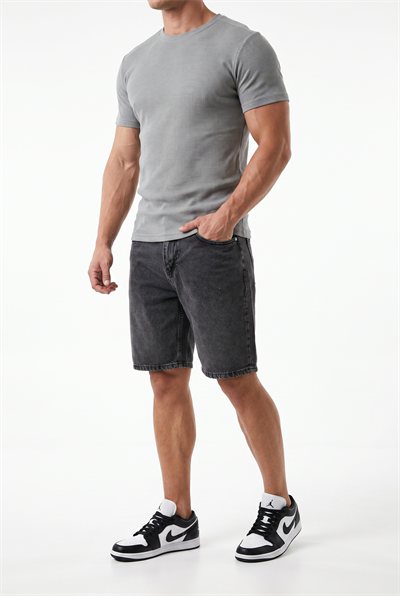 Erkek Washed Jean Şort Siyah