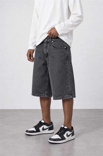 Erkek Washed Jean Şort Siyah
