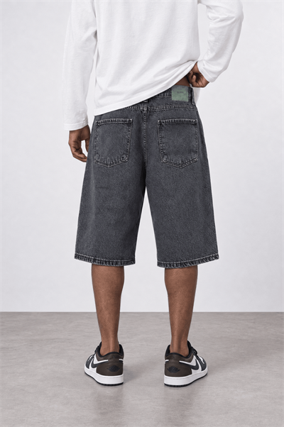 Erkek Washed Jean Şort Siyah