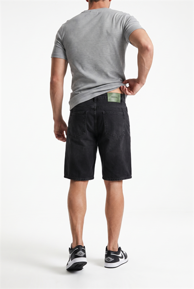 Erkek Washed Jean Şort Siyah