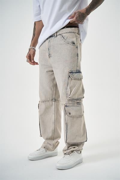 Erkek Washed Kargo Baggy Pantolon A.Mavi