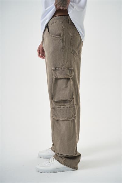 Erkek Washed Kargo Baggy Pantolon K.Bej