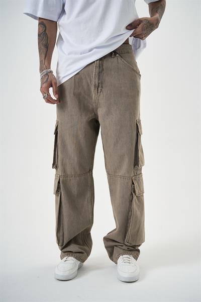 Erkek Washed Kargo Baggy Pantolon K.Bej