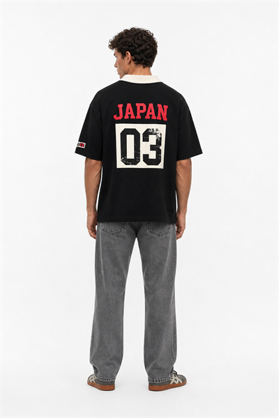 Erkek Yaka Detaylı Oversize T-Shirt Siyah