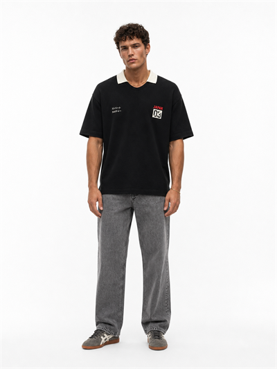 Erkek Yaka Detaylı Oversize T-Shirt Siyah