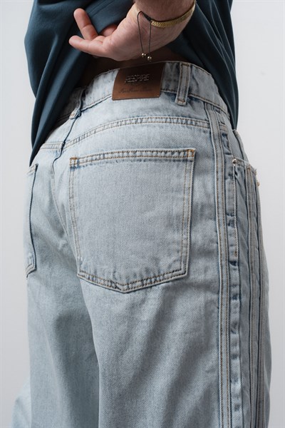 Erkek Yan Şerit Detaylı Baggy Jean Buz Mavisi