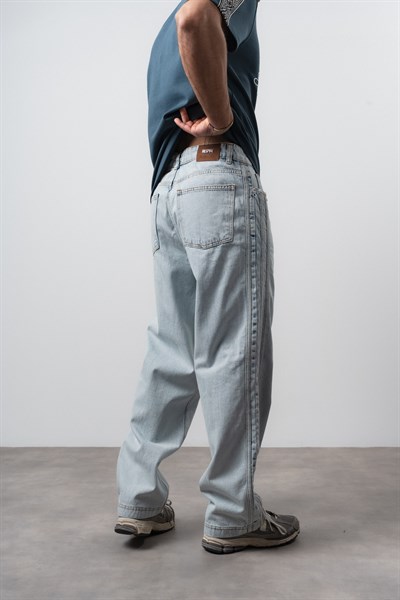 Erkek Yan Şerit Detaylı Baggy Jean Buz Mavisi