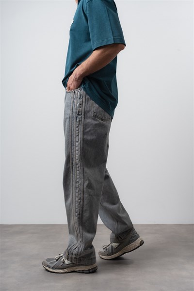 Erkek Yan Şerit Detaylı Baggy Jean Mavi