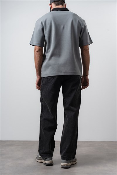 Erkek Yan Şerit Detaylı Baggy Jean Siyah