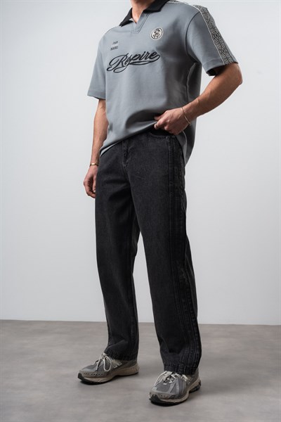 Erkek Yan Şerit Detaylı Baggy Jean Siyah