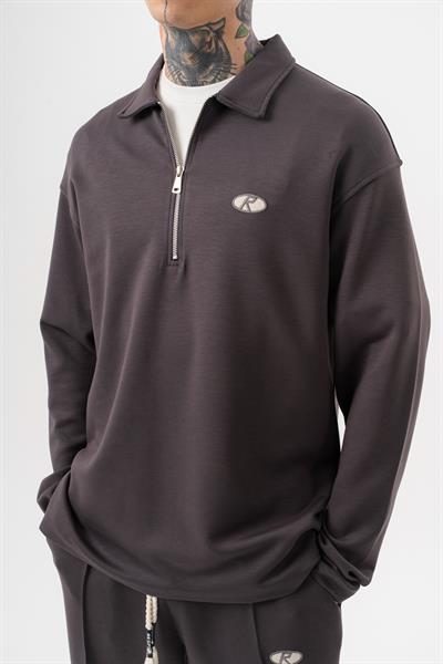 Erkek Yarım Fermuarlı Modal Sweatshirt Füme