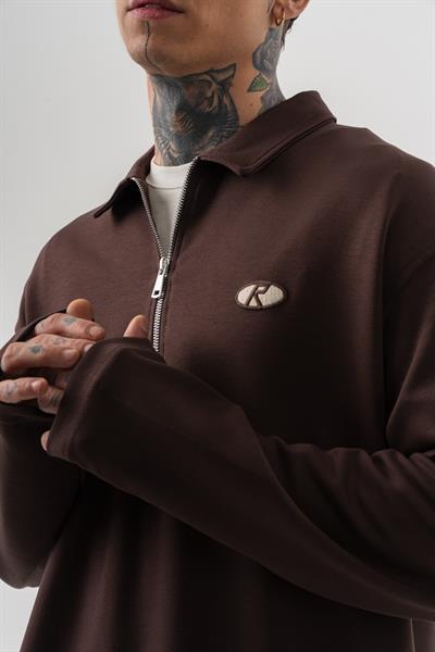 Erkek Yarım Fermuarlı Modal Sweatshirt Kahve