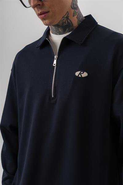 Erkek Yarım Fermuarlı Modal Sweatshirt Lacivert