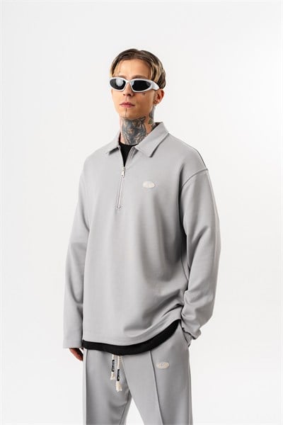 Erkek Yarım Fermuarlı Modal Sweatshirt Gri