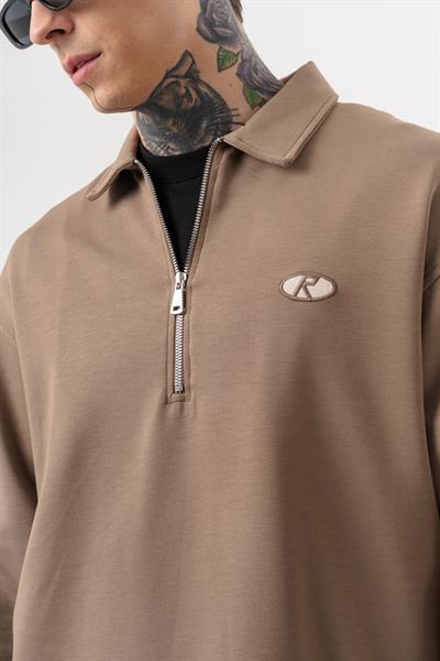 Erkek Yarım Fermuarlı Modal Sweatshirt Vizon