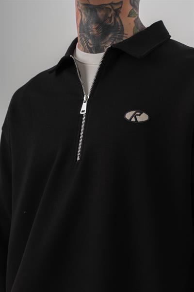 Erkek Yarım Fermuarlı Modal Sweatshirt Siyah