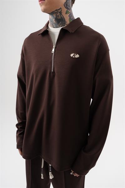 Erkek Yarım Fermuarlı Modal Sweatshirt Kahve