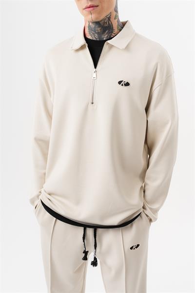 Erkek Yarım Fermuarlı Modal Sweatshirt Ekru