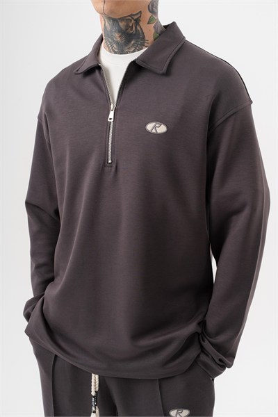 Erkek Yarım Fermuarlı Modal Sweatshirt Füme