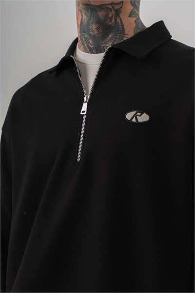 Erkek Yarım Fermuarlı Modal Sweatshirt Siyah