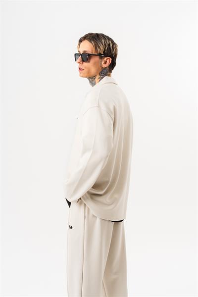 Erkek Yarım Fermuarlı Modal Sweatshirt Ekru