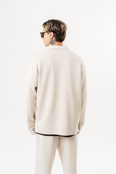 Erkek Yarım Fermuarlı Modal Sweatshirt Ekru