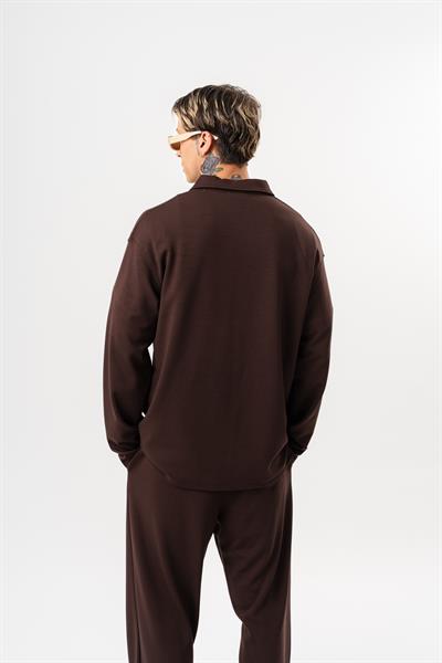 Erkek Yarım Fermuarlı Modal Sweatshirt Kahve