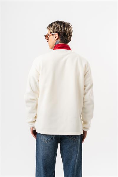 Erkek Düğme Detaylı Oversize Polar Sweatshirt Ekru