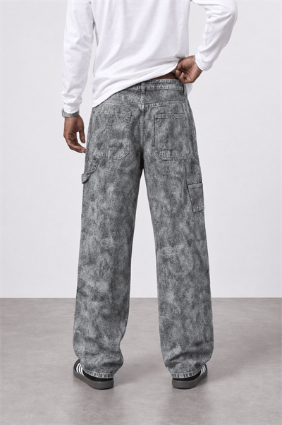 Erkek Yıkamalı Carpenter Baggy Jean Füme
