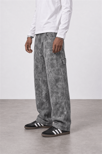 Erkek Yıkamalı Carpenter Baggy Jean Füme