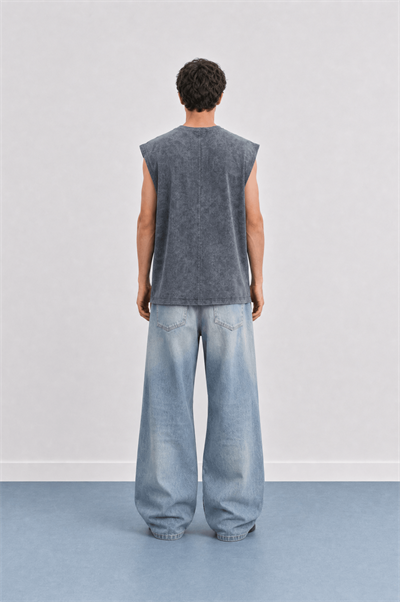 Erkek Yıkamalı Tank Top Atlet Füme