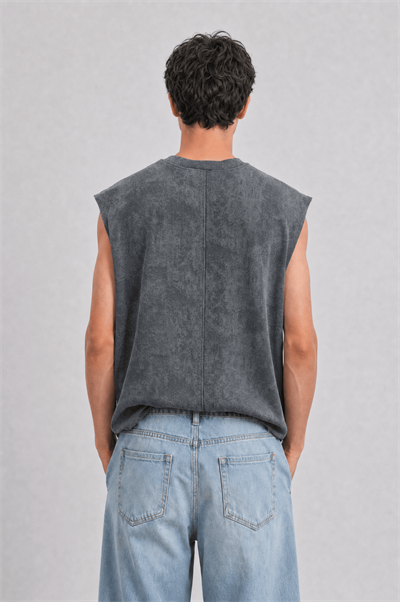 Erkek Yıkamalı Tank Top Atlet Füme