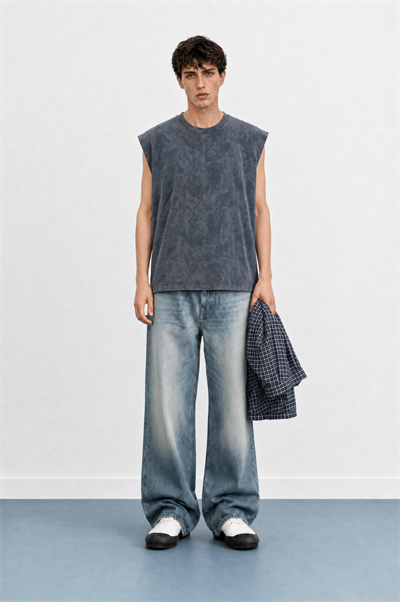Erkek Yıkamalı Tank Top Atlet Füme