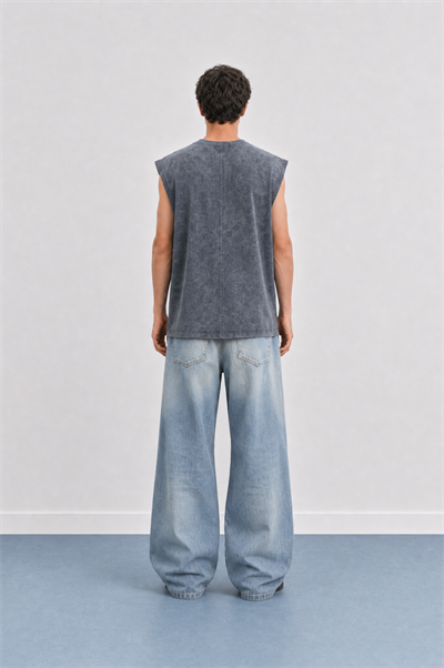Erkek Yıkamalı Tank Top Atlet Füme