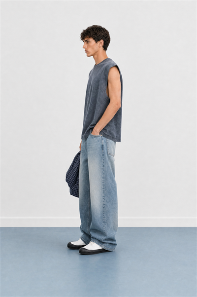 Erkek Yıkamalı Tank Top Atlet Füme