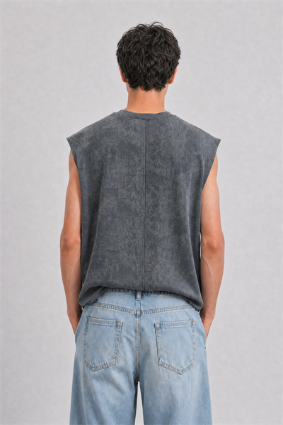 Erkek Yıkamalı Tank Top Atlet Füme