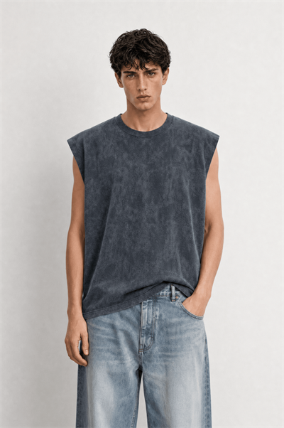 Erkek Yıkamalı Tank Top Atlet Füme