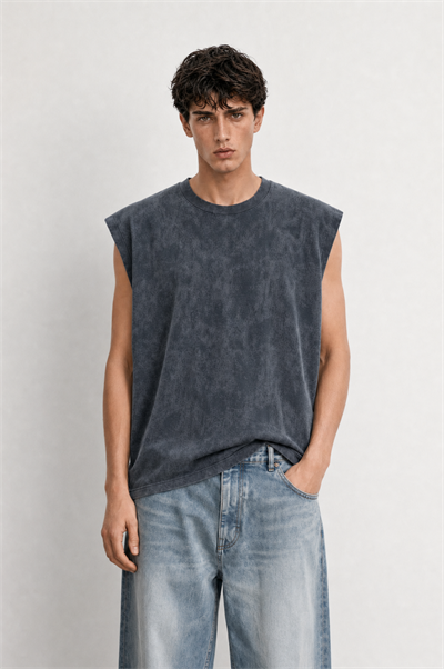 Erkek Yıkamalı Tank Top Atlet Füme