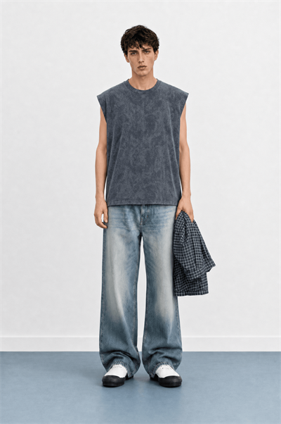 Erkek Yıkamalı Tank Top Atlet Füme