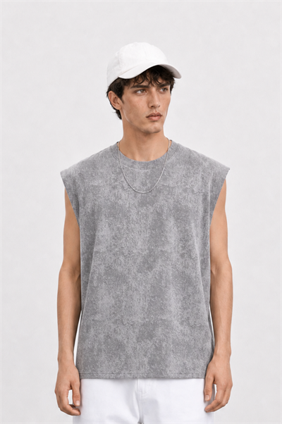 Erkek Yıkamalı Tank Top Atlet Gri