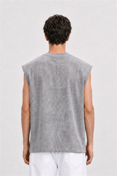 Erkek Yıkamalı Tank Top Atlet Gri
